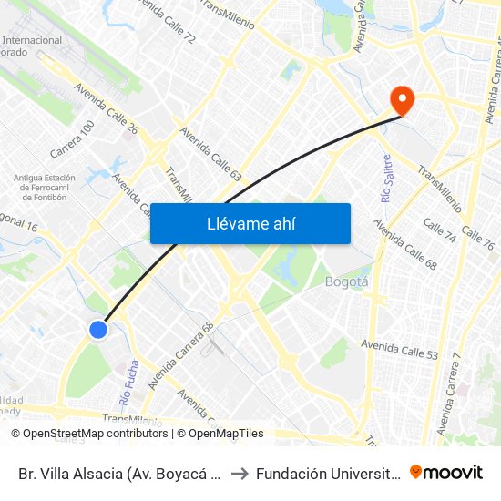 Br. Villa Alsacia (Av. Boyacá - Cl 12a) (A) to Fundación Universitia Cafam map