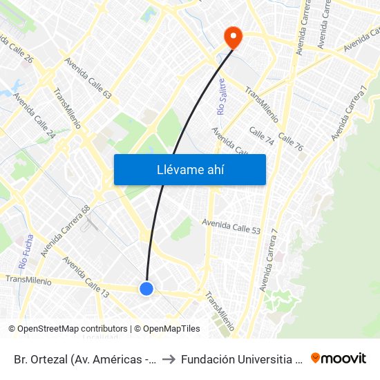 Br. Ortezal (Av. Américas - Tv 39) to Fundación Universitia Cafam map