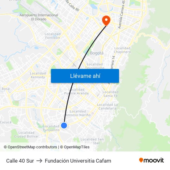 Calle 40 Sur to Fundación Universitia Cafam map