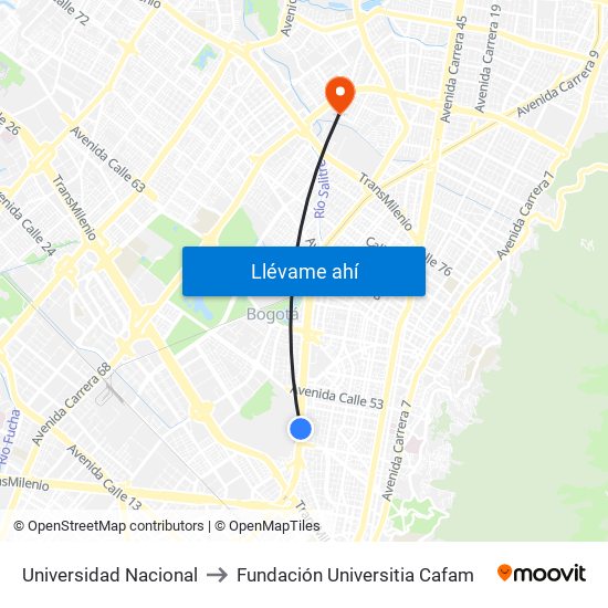 Universidad Nacional to Fundación Universitia Cafam map