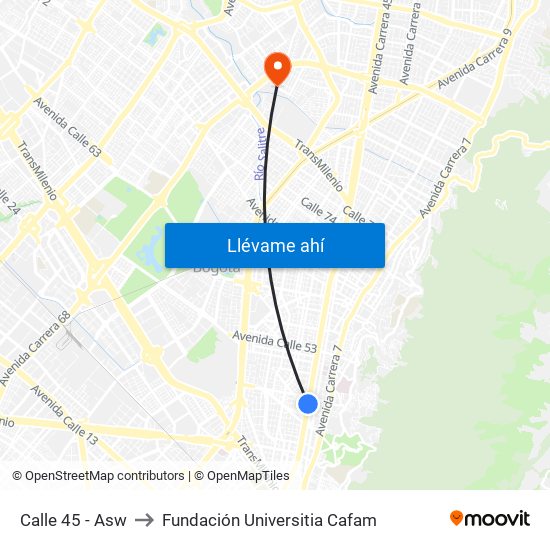 Calle 45 - Asw to Fundación Universitia Cafam map