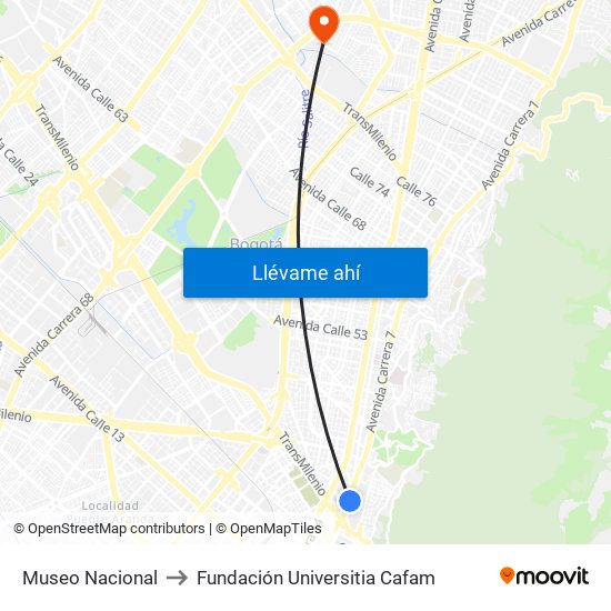 Museo Nacional to Fundación Universitia Cafam map