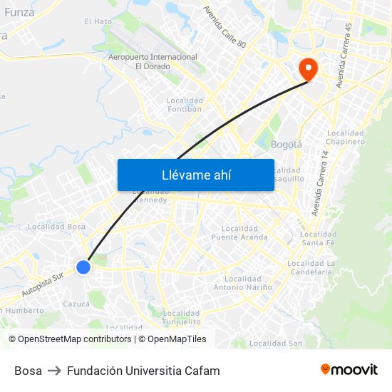 Bosa to Fundación Universitia Cafam map