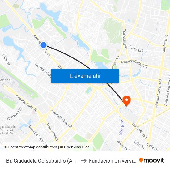 Br. Ciudadela Colsubsidio (Ac 80 - Kr 112a) to Fundación Universitia Cafam map