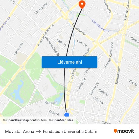 Movistar Arena to Fundación Universitia Cafam map