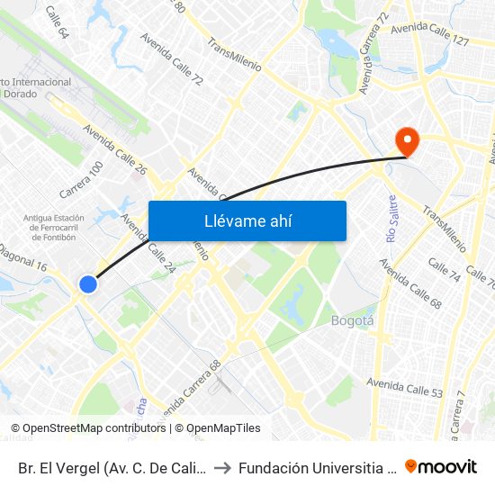 Br. El Vergel (Av. C. De Cali - Cl 18) to Fundación Universitia Cafam map