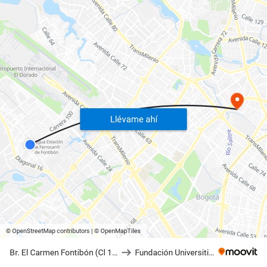 Br. El Carmen Fontibón (Cl 17 - Kr 100) to Fundación Universitia Cafam map