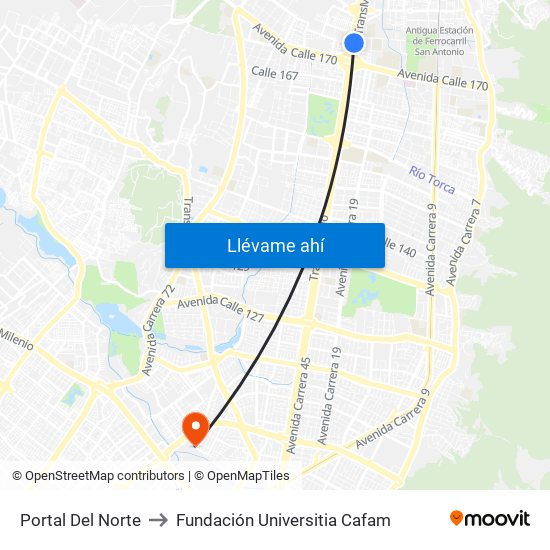 Portal Del Norte to Fundación Universitia Cafam map