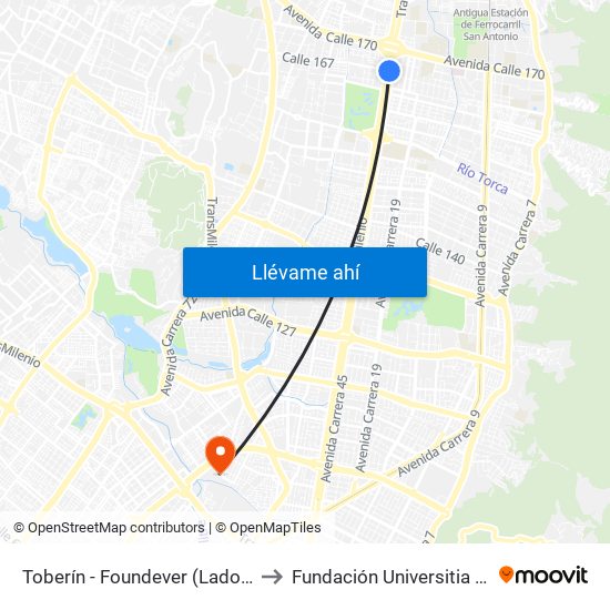Toberín - Foundever (Lado Norte) to Fundación Universitia Cafam map