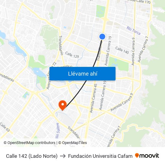 Calle 142 (Lado Norte) to Fundación Universitia Cafam map