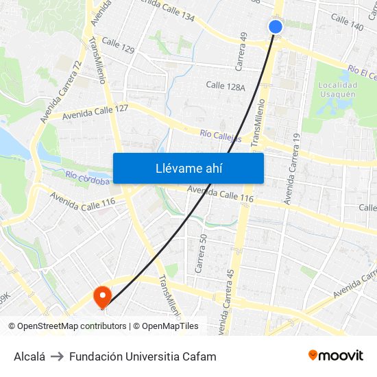 Alcalá to Fundación Universitia Cafam map