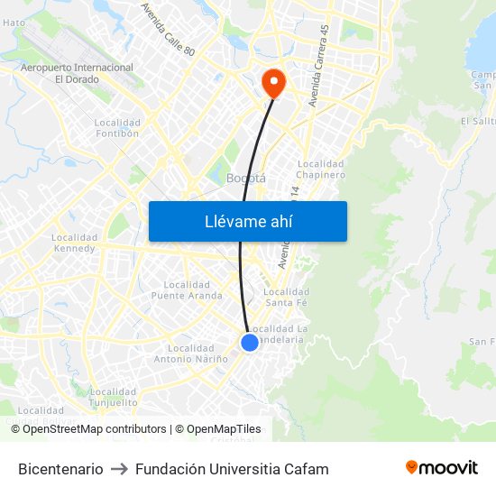 Bicentenario to Fundación Universitia Cafam map