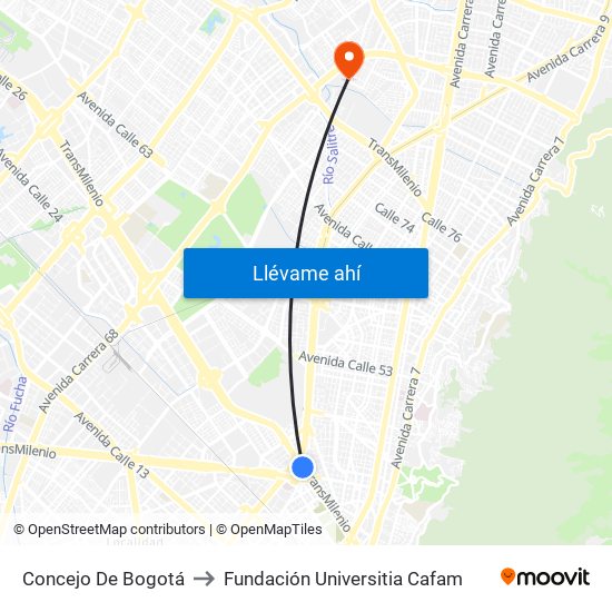 Concejo De Bogotá to Fundación Universitia Cafam map