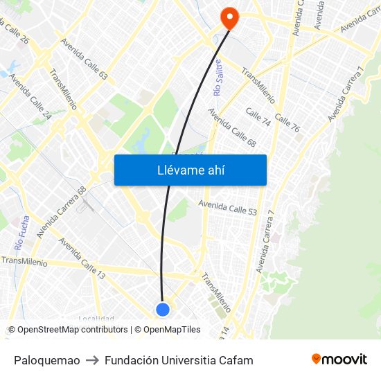 Paloquemao to Fundación Universitia Cafam map