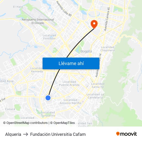 Alquería to Fundación Universitia Cafam map