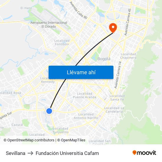 Sevillana to Fundación Universitia Cafam map