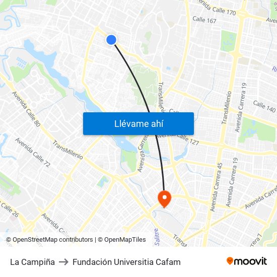 La Campiña to Fundación Universitia Cafam map