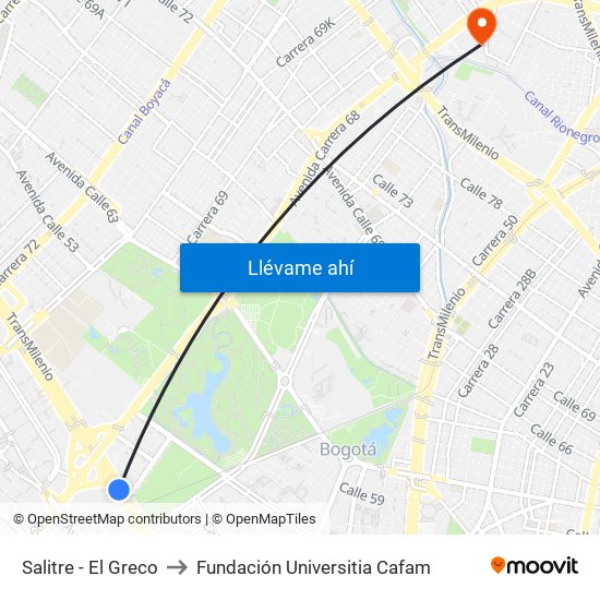 Salitre - El Greco to Fundación Universitia Cafam map