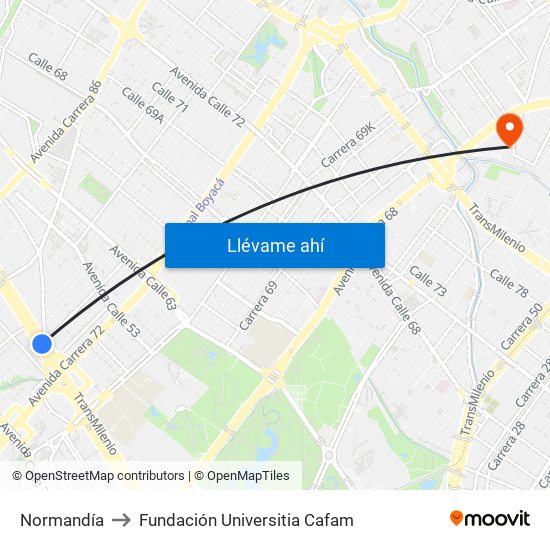 Normandía to Fundación Universitia Cafam map