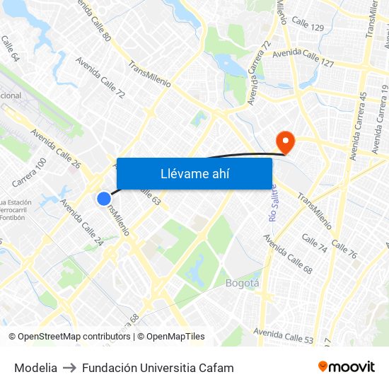 Modelia to Fundación Universitia Cafam map