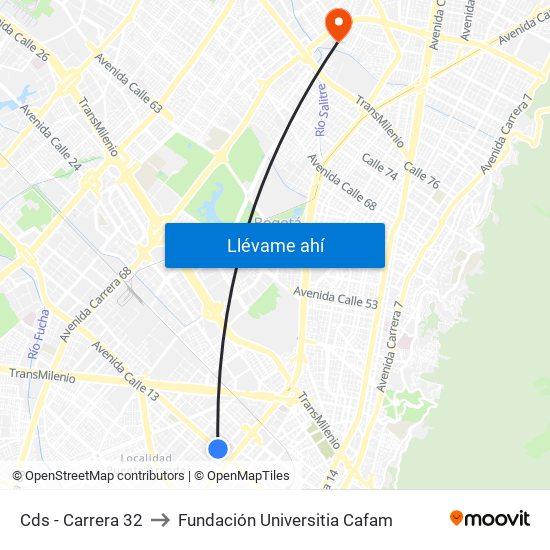 Cds - Carrera 32 to Fundación Universitia Cafam map