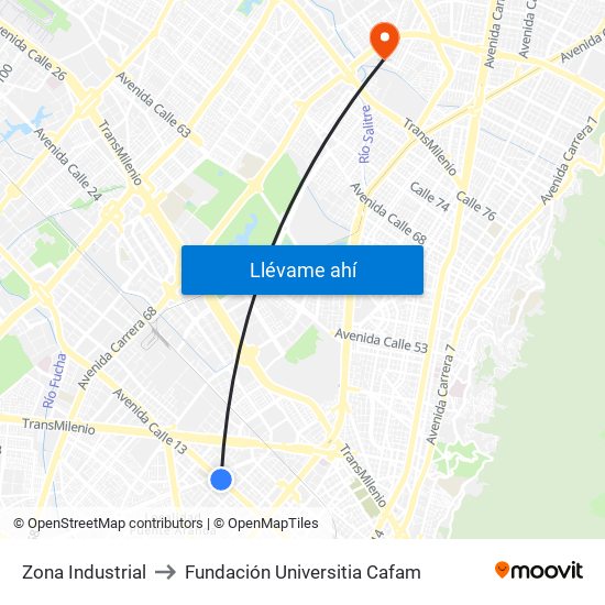 Zona Industrial to Fundación Universitia Cafam map