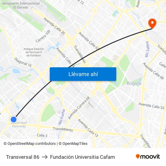 Transversal 86 to Fundación Universitia Cafam map