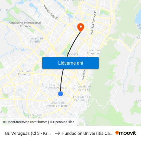 Br. Veraguas (Cl 3 - Kr 29a) to Fundación Universitia Cafam map