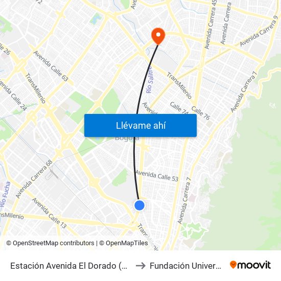 Estación Avenida El Dorado (Av. NQS - Cl 40a) to Fundación Universitia Cafam map