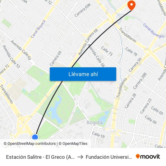 Estación Salitre - El Greco (Ac 26 - Ak 68) to Fundación Universitia Cafam map