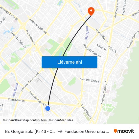 Br. Gorgonzola (Kr 43 - Cl 12b) to Fundación Universitia Cafam map