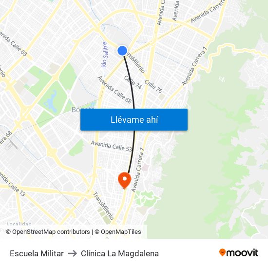 Escuela Militar to Clínica La Magdalena map