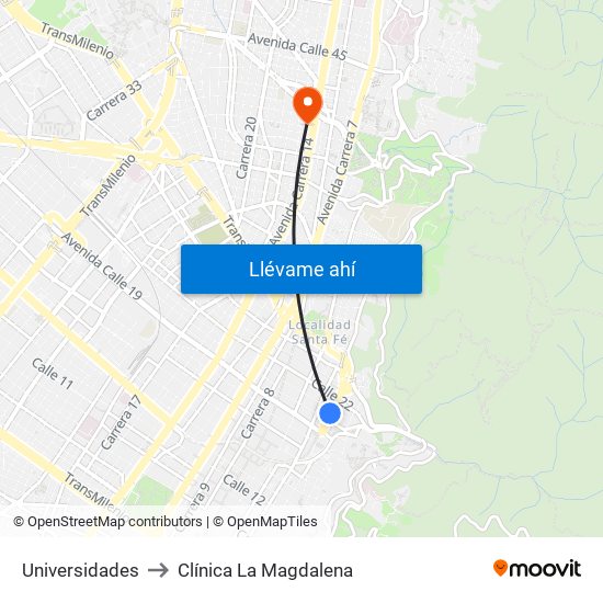 Universidades to Clínica La Magdalena map