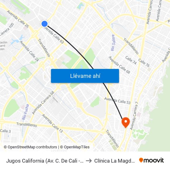 Jugos California (Av. C. De Cali - Ac 63) to Clínica La Magdalena map