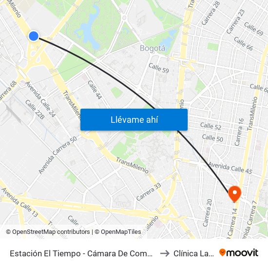 Estación El Tiempo - Cámara De Comercio De Bogotá (Ac 26 - Kr 68b Bis) to Clínica La Magdalena map