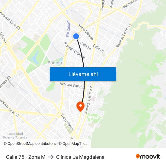 Calle 75 - Zona M to Clínica La Magdalena map
