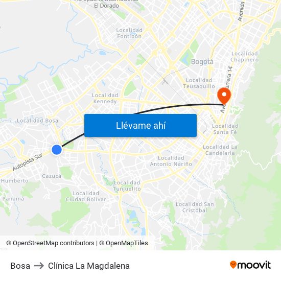 Bosa to Clínica La Magdalena map