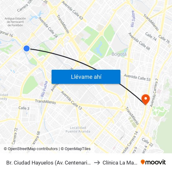 Br. Ciudad Hayuelos (Av. Centenario - Av. C. De Cali) to Clínica La Magdalena map