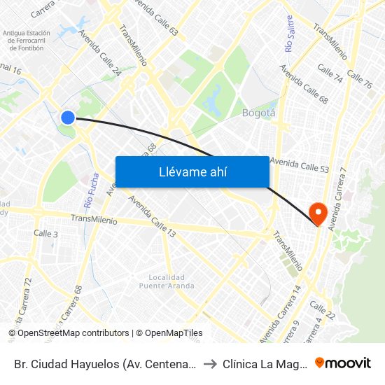 Br. Ciudad Hayuelos (Av. Centenario - Kr 78g) to Clínica La Magdalena map