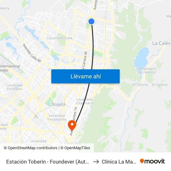Estación Toberín - Foundever (Auto Norte - Cl 166) to Clínica La Magdalena map