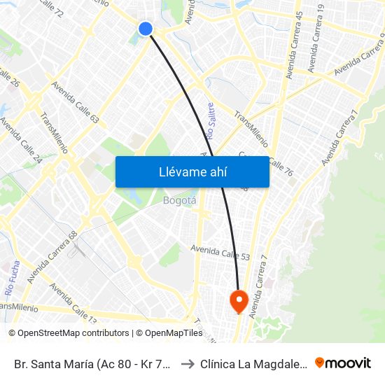 Br. Santa María (Ac 80 - Kr 73b) to Clínica La Magdalena map