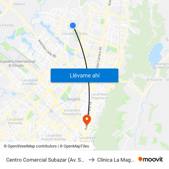 Centro Comercial Subazar (Av. Suba - Kr 91) to Clínica La Magdalena map