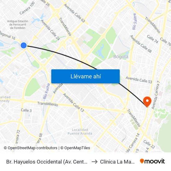 Br. Hayuelos Occidental (Av. Centenario - Kr 87) to Clínica La Magdalena map