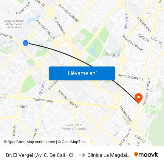 Br. El Vergel (Av. C. De Cali - Cl 18) to Clínica La Magdalena map