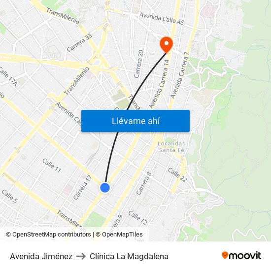 Avenida Jiménez to Clínica La Magdalena map