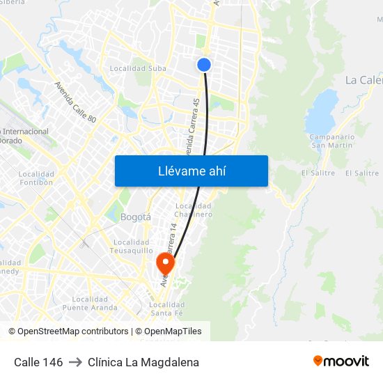 Calle 146 to Clínica La Magdalena map