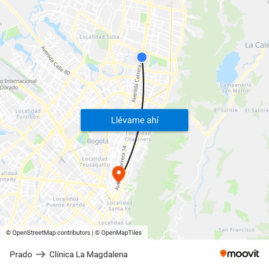 Prado to Clínica La Magdalena map