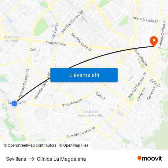 Sevillana to Clínica La Magdalena map