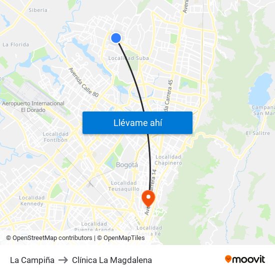 La Campiña to Clínica La Magdalena map