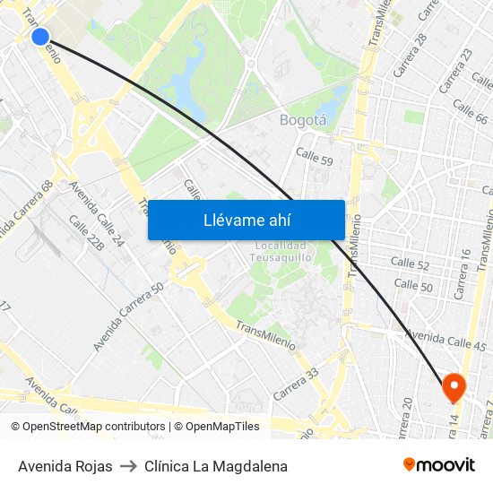 Avenida Rojas to Clínica La Magdalena map